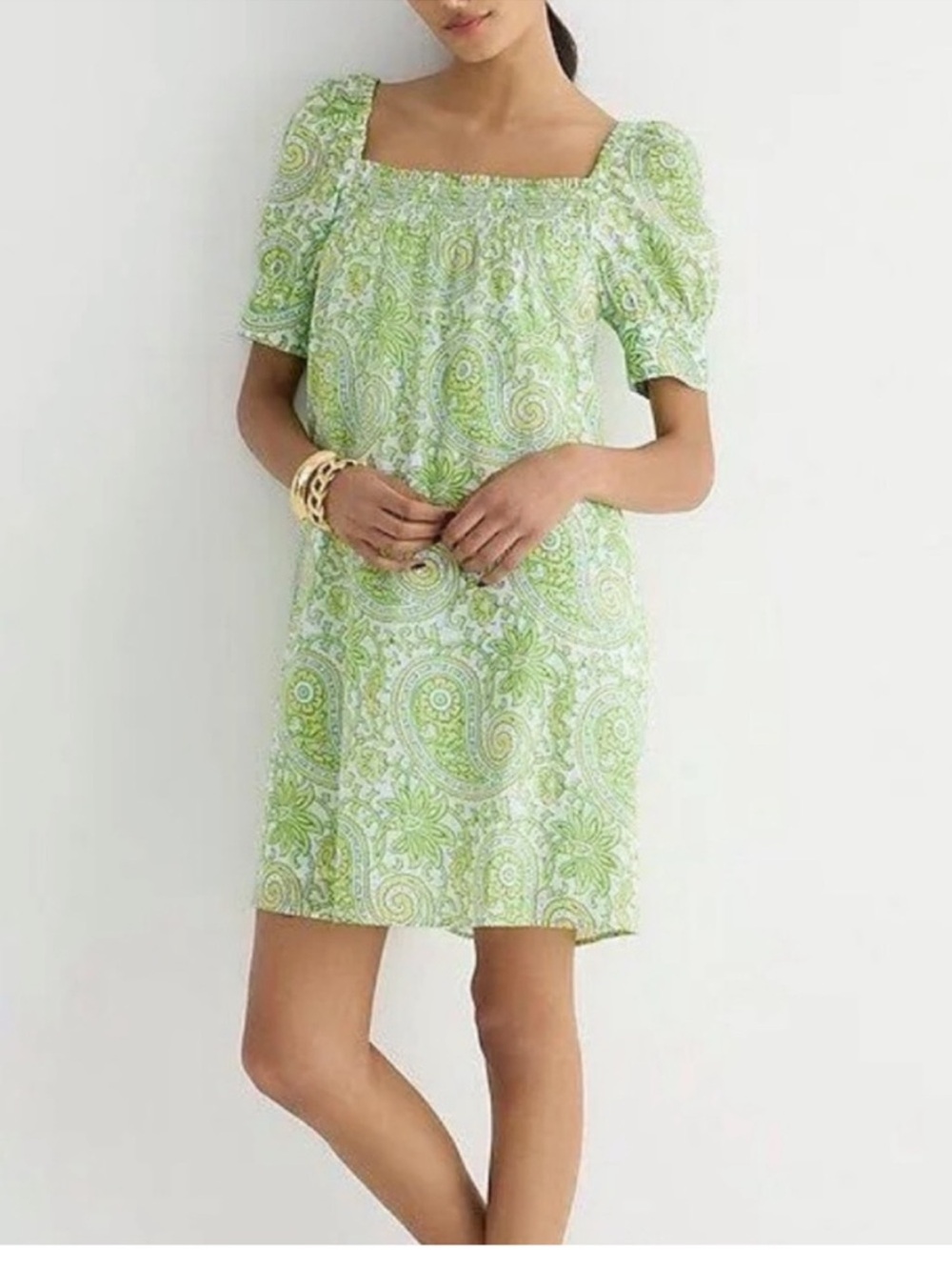 SZ Blockprints X J.Crew Dress Lime Green Squareneck | Women’s Size Medium M